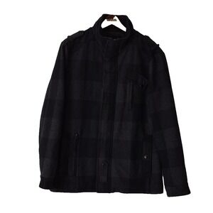 Projek Raw Jacket Mens XL Gray Plaid Wool Military Full Zip Lined Winter Warm